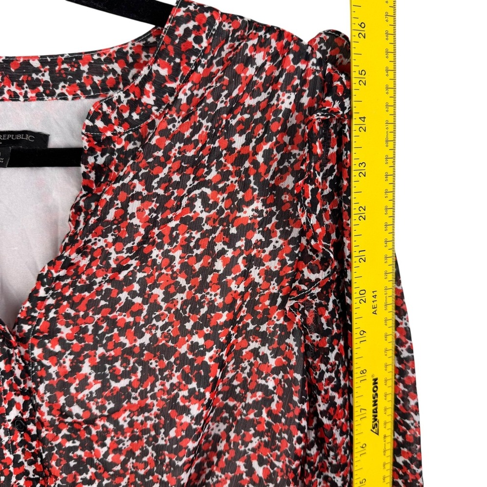 Banana Republic Dress M Red Black Print Long‎ Sleeve Ruffle Trim Lined Travel - Picture 10 of 10